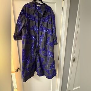 Geometric Blue and Black Midi Dress